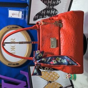 Kate Spade Windsor Square Angeline Orange Ostrich Embossed Leather Satchel -🔥🔥